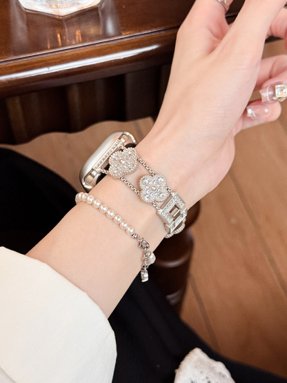 Full Diamond Star Four-leaf Clover Stainless Steel Band