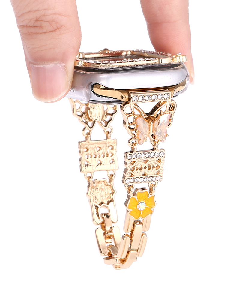 Diamond-encrusted Butterfly with Cherry Blossom Stainless Steel Band