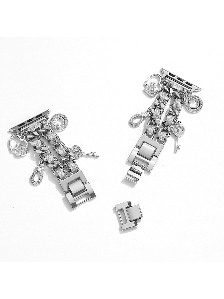 Pendant Double-row Glitter Leather with Stainless Steel Band