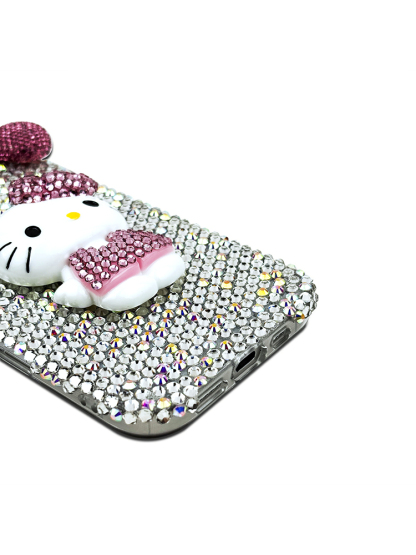 Kitty Inlaid with Diamonds Wrist Strap Case for iPhone