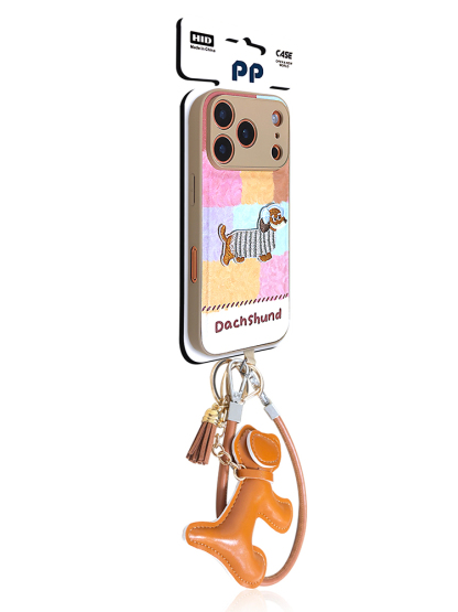 Dachshund Color Plaid Wrist Strap Case for iPhone
