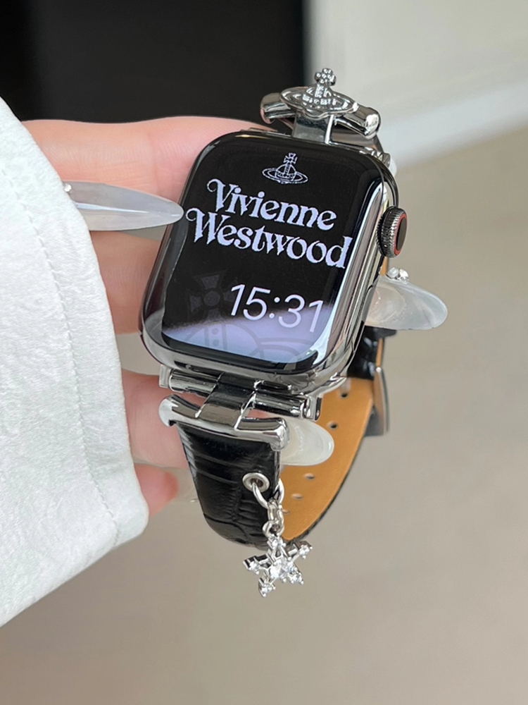 Heart-shaped Birthstone Charm Leather Band for Apple Watch