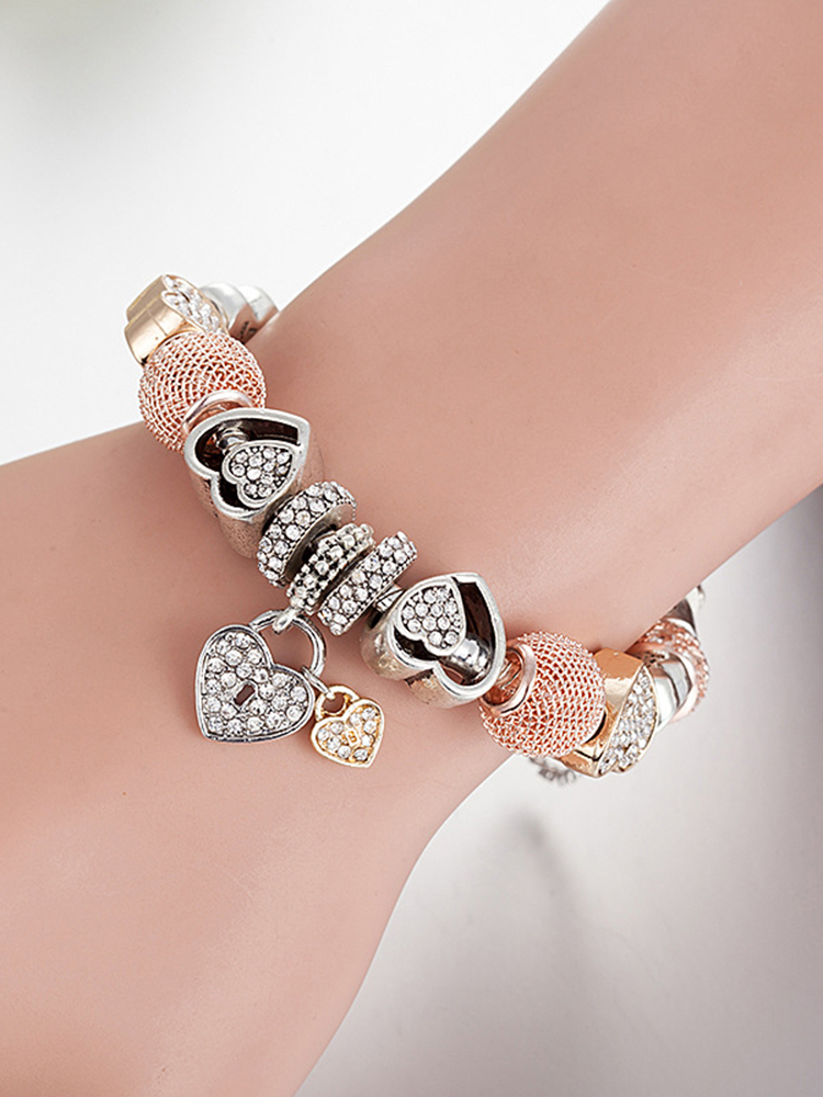 Love Concentric Lock Beaded Bracelet Stainless Steel Band