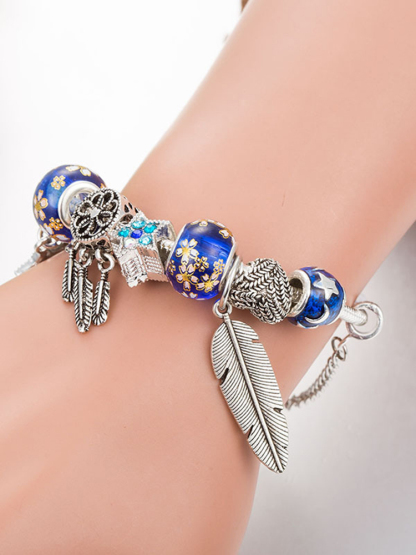 Blue Beads Feather Crystal Beaded Band