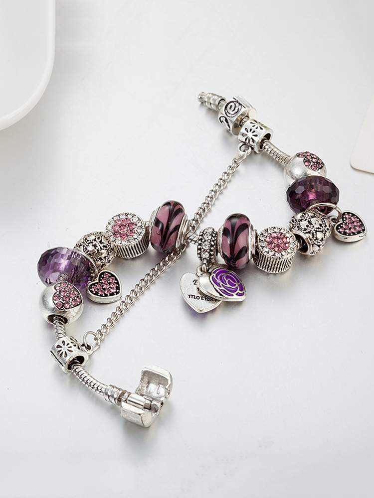 Purple Love Flower Crystal Beaded Band