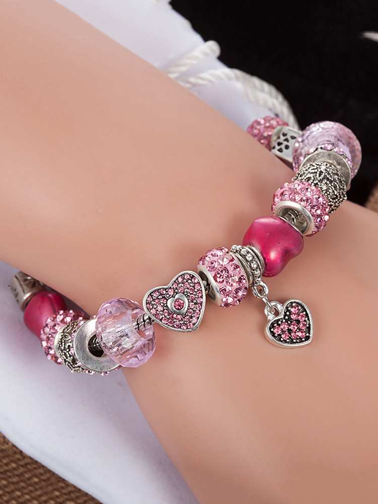 Pink Love Pendant Crystal Beaded Band