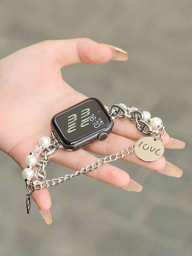 Double Chain Pearl and Stainless Steel Band