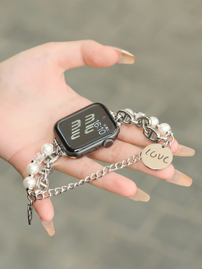 Double Chain Pearl and Stainless Steel Band