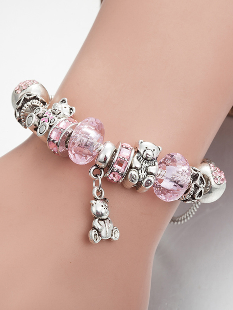 Pink Bear Pendant Crystal Beaded Band