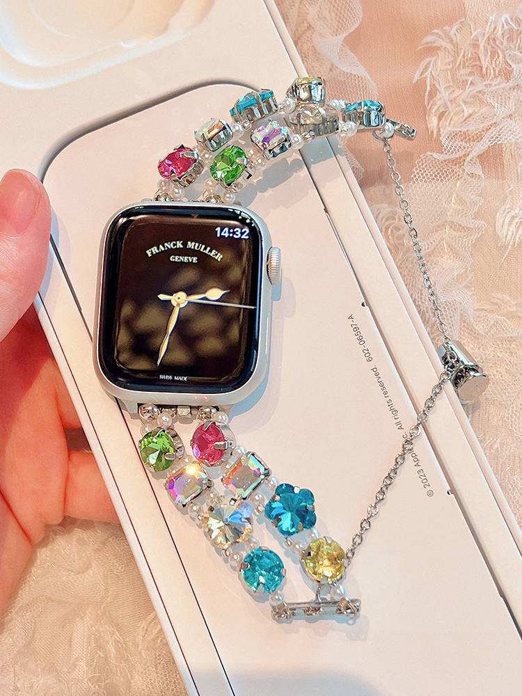 Double Chain Multicolor Zircon Stainless Steel Band