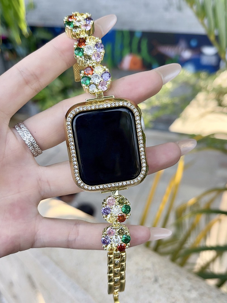 Colorful Zircon Plum Blossom Stainless Steel Band