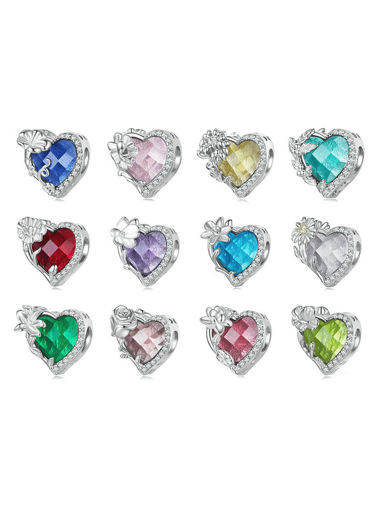 Birthday Flowers and Love Birthstones Birthstone 925 Sterling Silver Beads