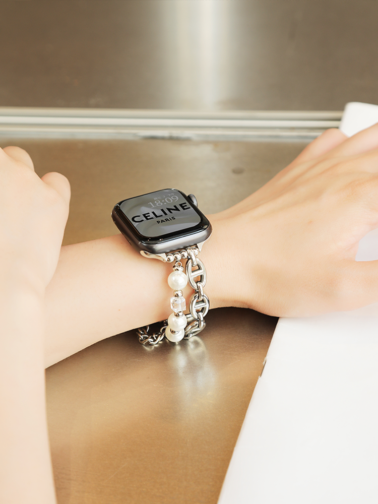 Double Chain Pearl and Stainless Steel Band