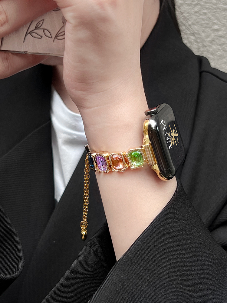 Colorful Square Diamonds Bracelet Stainless Steel Band