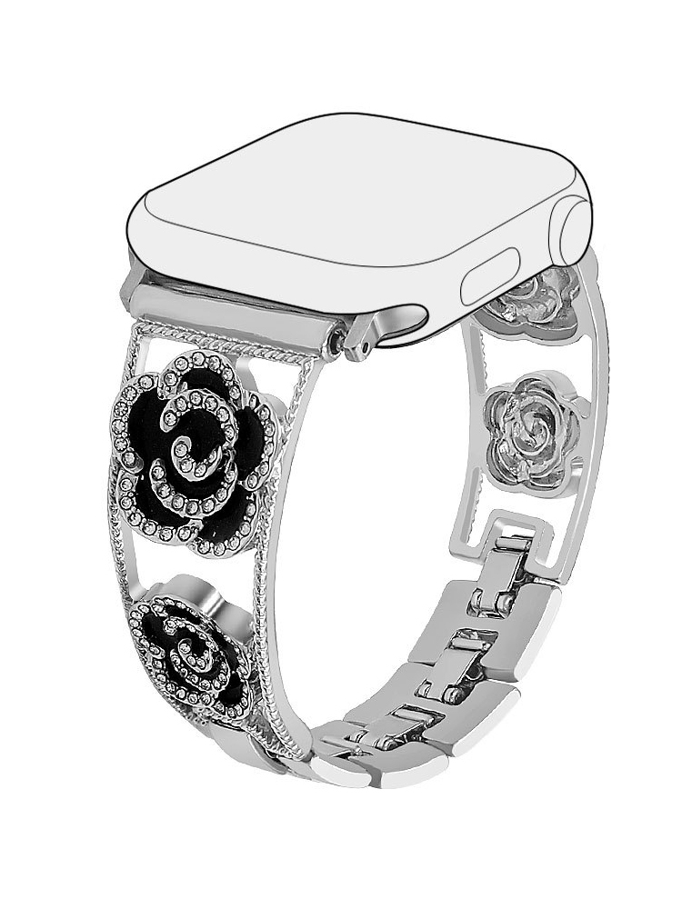 Diamond Camellia Bracelet Stainless Steel Band