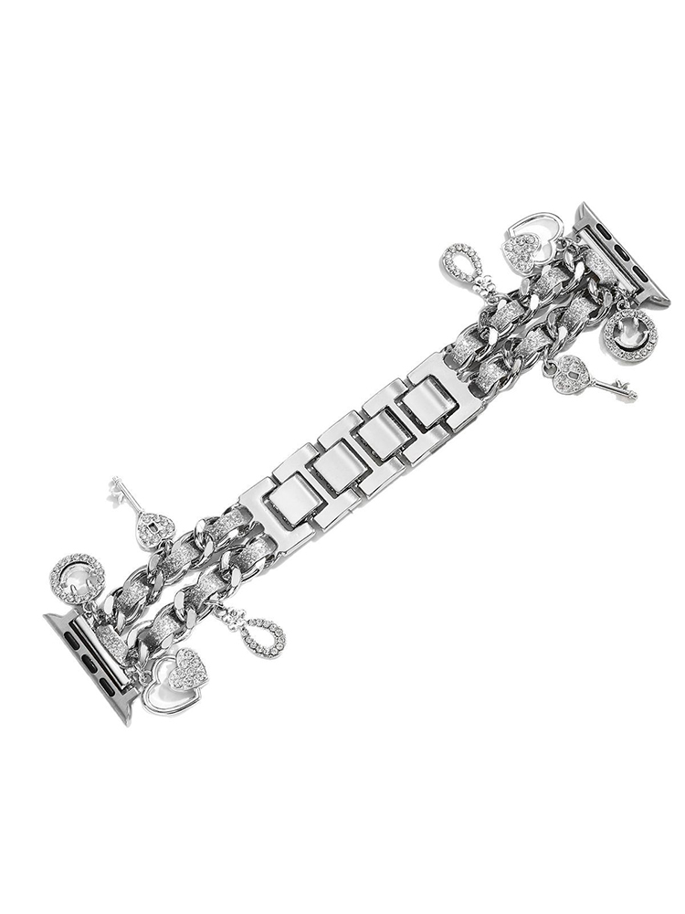 Pendant Double-row Glitter Leather with Stainless Steel Band