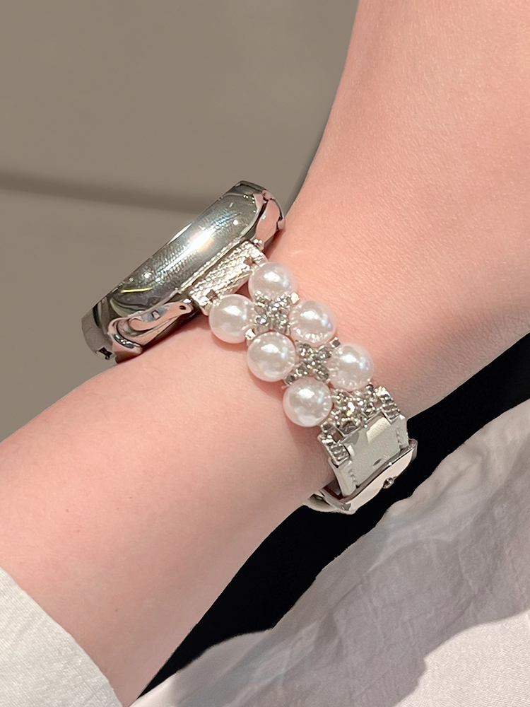 Double Row of Pearls Leather Band for Apple Watch