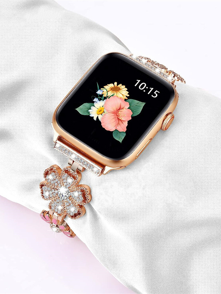 Diamond-studded Sparkling Flowers Metal Band for Apple Watch