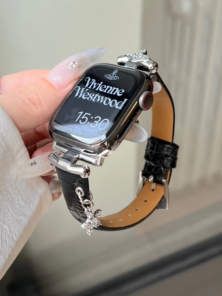 Heart-shaped Birthstone Charm Leather Band for Apple Watch