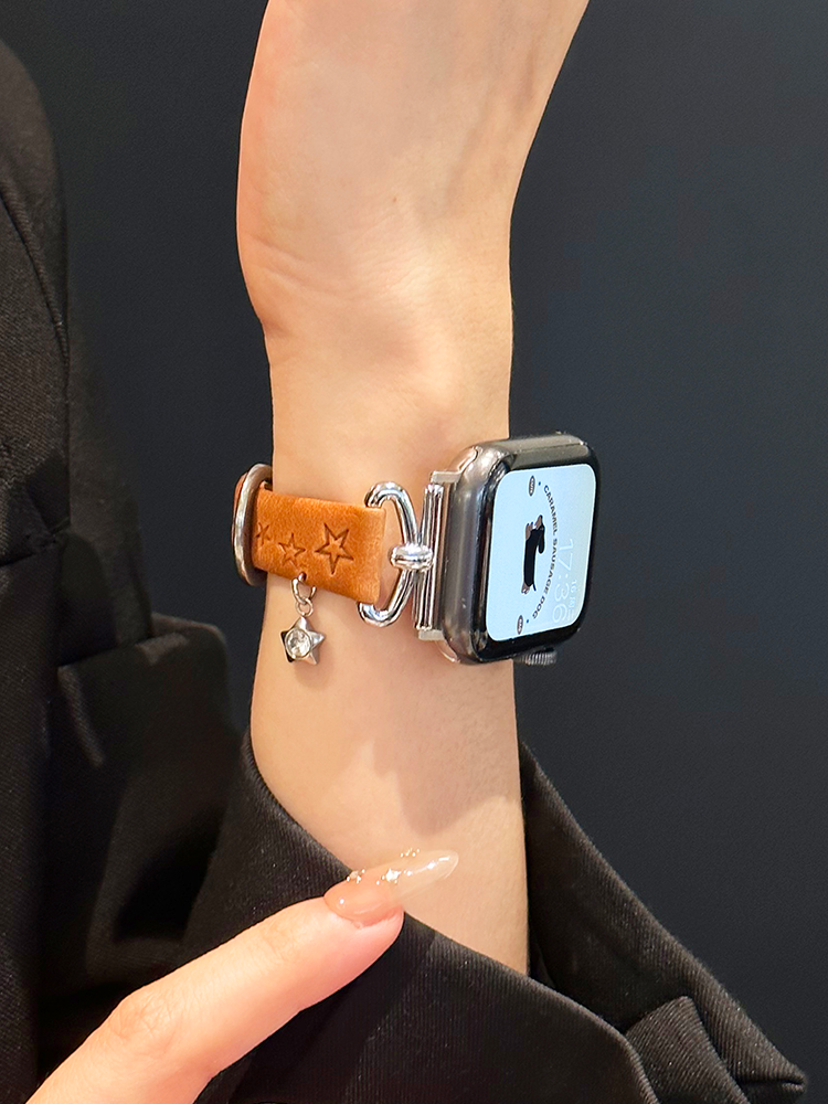 Star Print with Charm Leather Band for Apple Watch