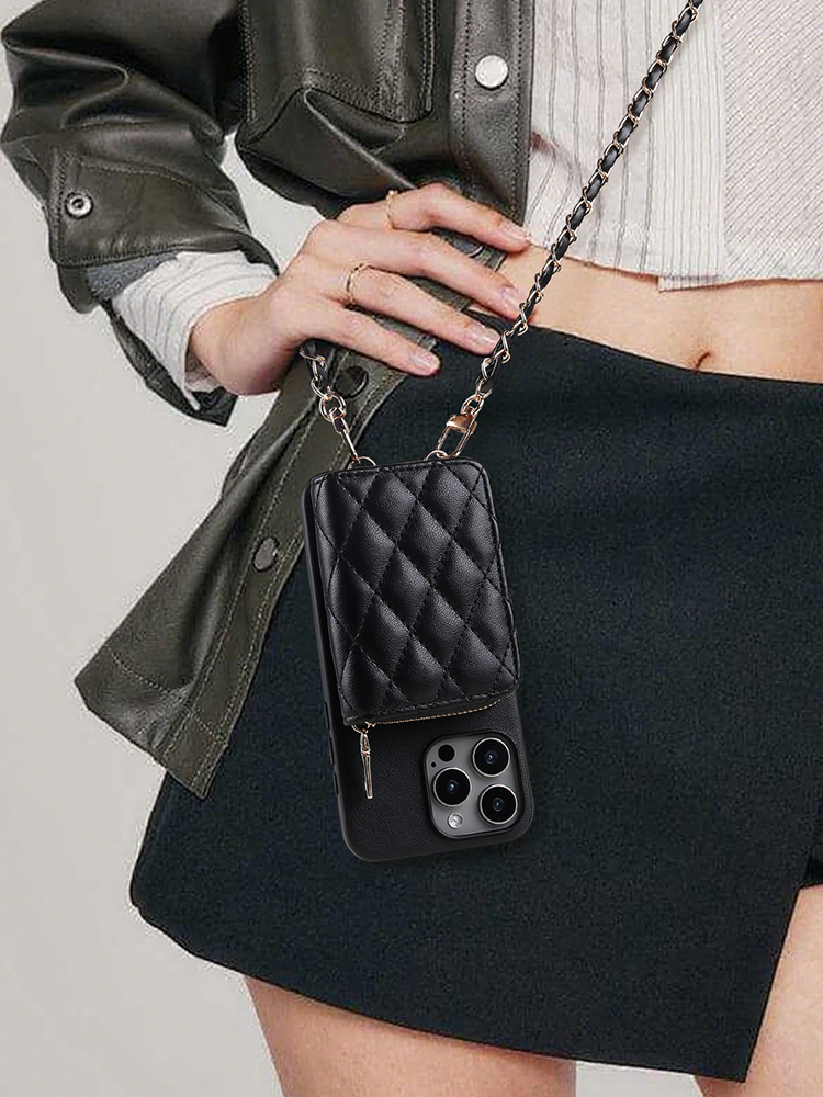 Diamond-patterned Card Holder Case for iPhone