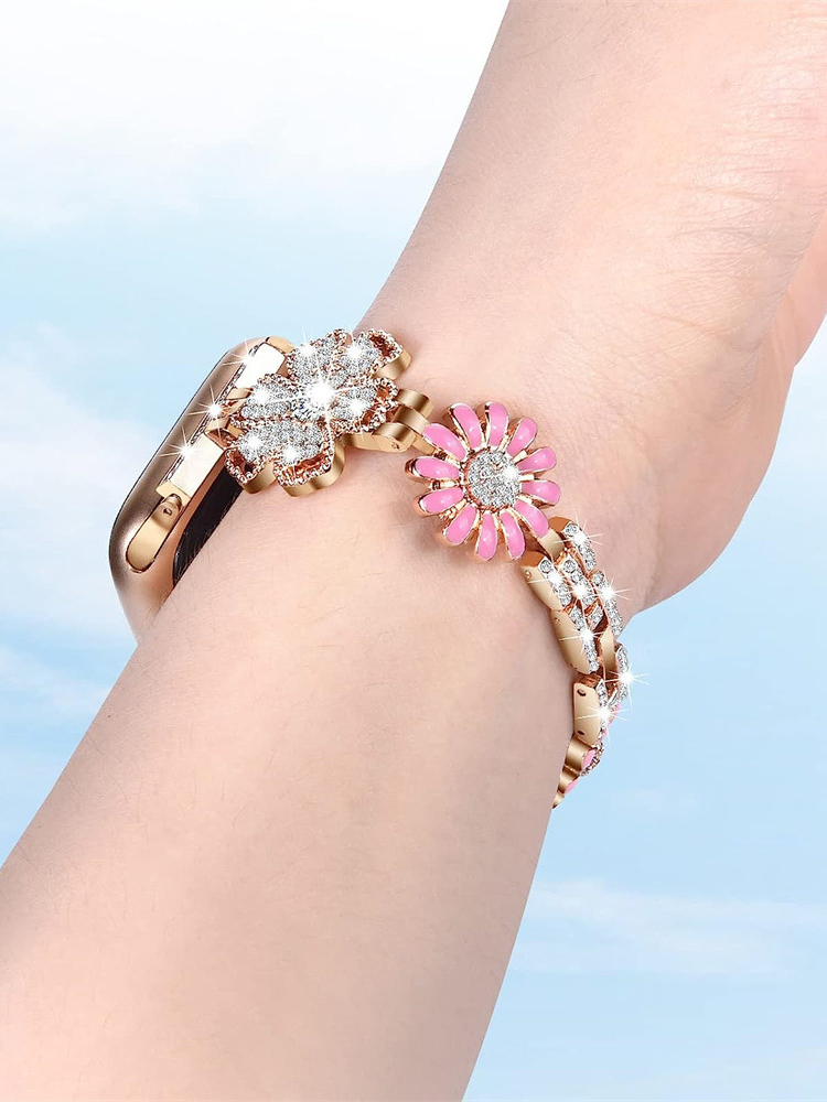 Diamond-studded Sparkling Flowers Metal Band for Apple Watch