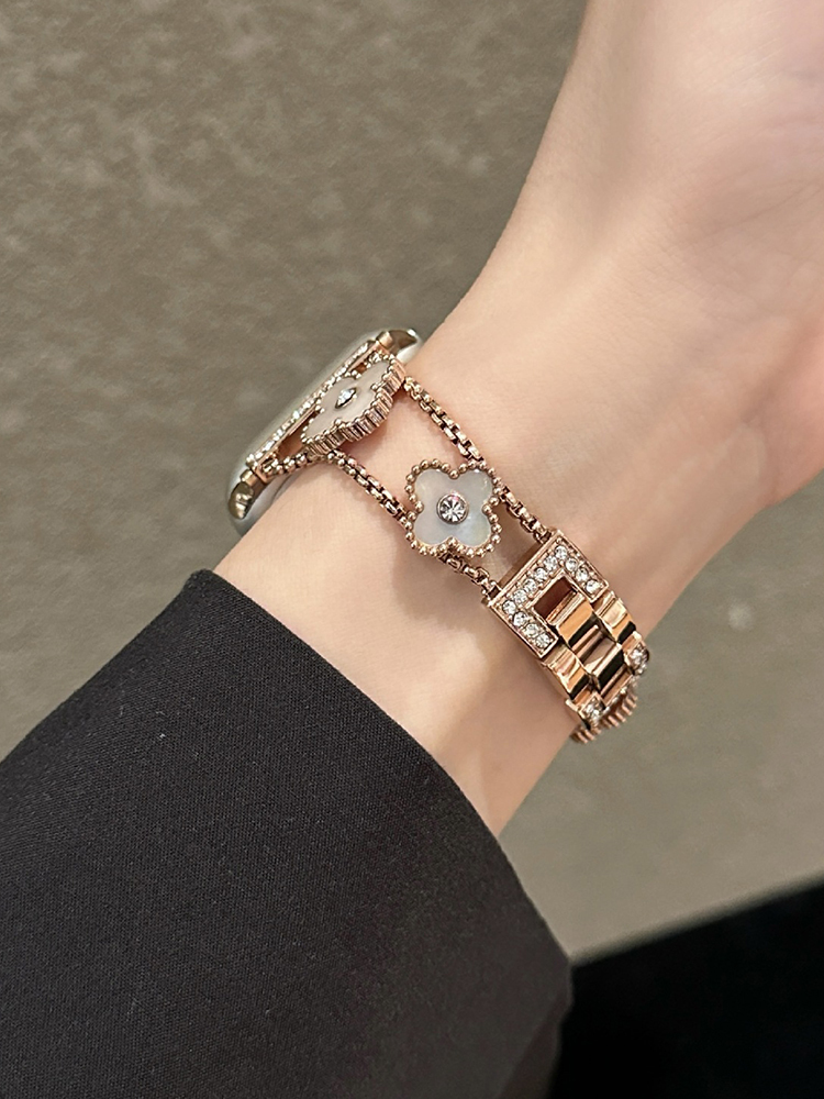 Center Diamond Four Leaf Clover Stainless Steel Band for Apple Watch