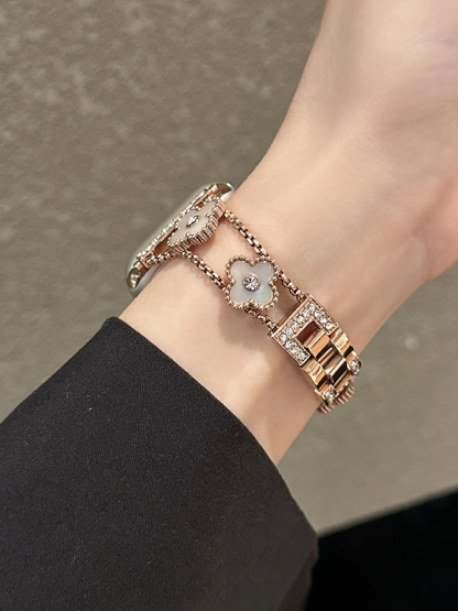 Center Diamond Four Leaf Clover Stainless Steel Band for Apple Watch