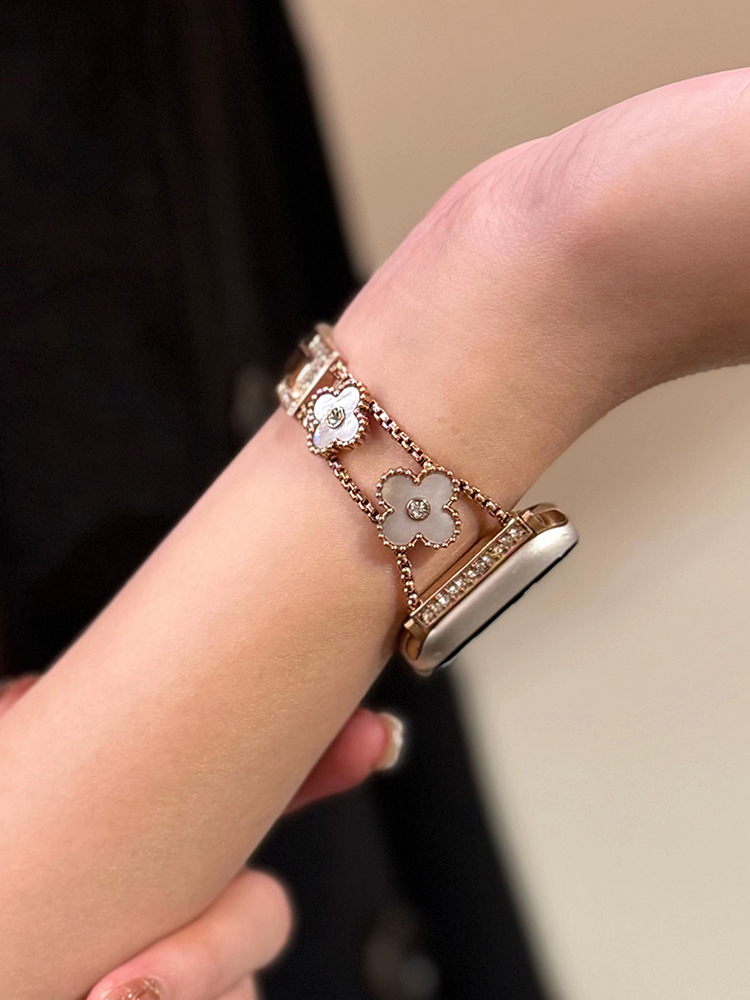 Center Diamond Four Leaf Clover Stainless Steel Band for Apple Watch