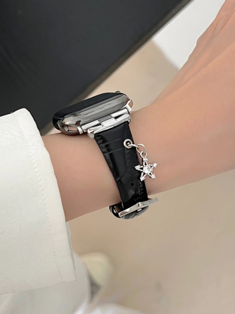 Heart-shaped Birthstone Charm Leather Band for Apple Watch