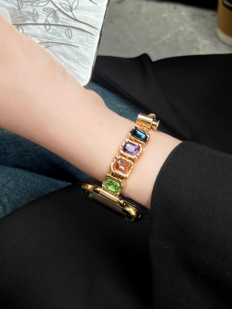 Colorful Square Diamonds Bracelet Stainless Steel Band
