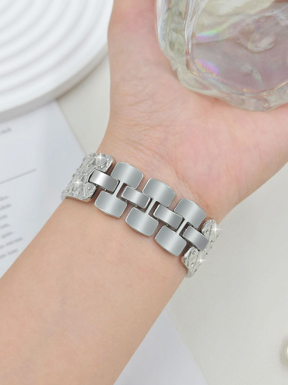 Full Diamond Diamond Pattern Bracelet Stainless Steel Band
