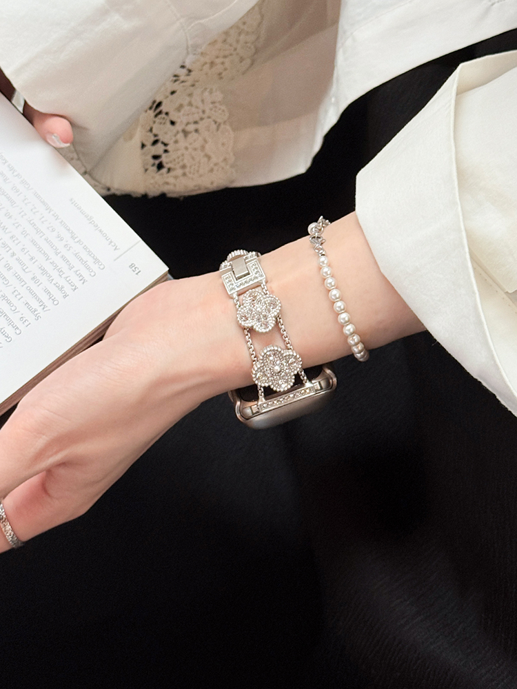 Full Diamond Star Four-leaf Clover Stainless Steel Band