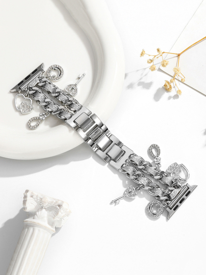 Pendant Double-row Glitter Leather with Stainless Steel Band