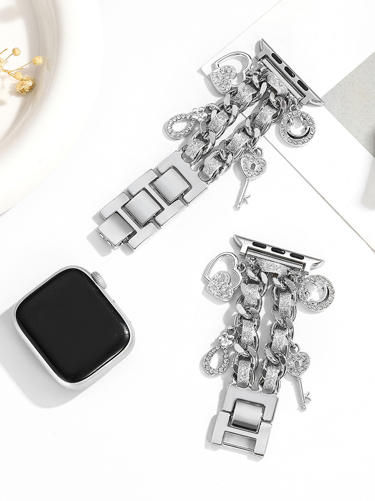 Pendant Double-row Glitter Leather with Stainless Steel Band-Tatan Band