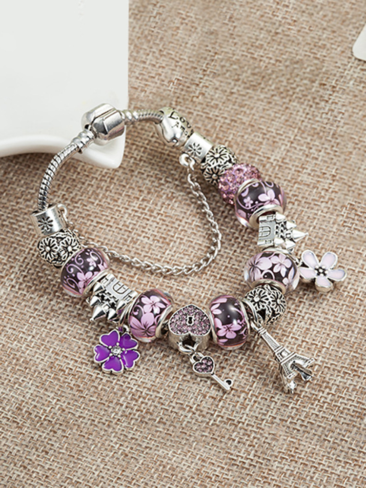 Eiffel Tower Beaded Bracelet Stainless Steel Band