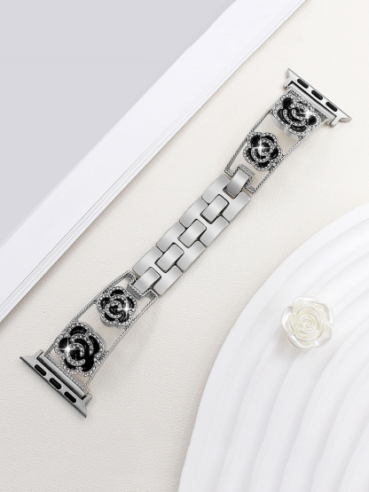 Diamond Camellia Bracelet Stainless Steel Band