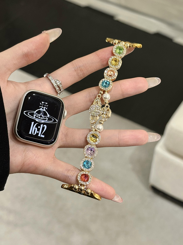 Colorful Diamonds with Saturn Stainless Steel Band for Apple Watch
