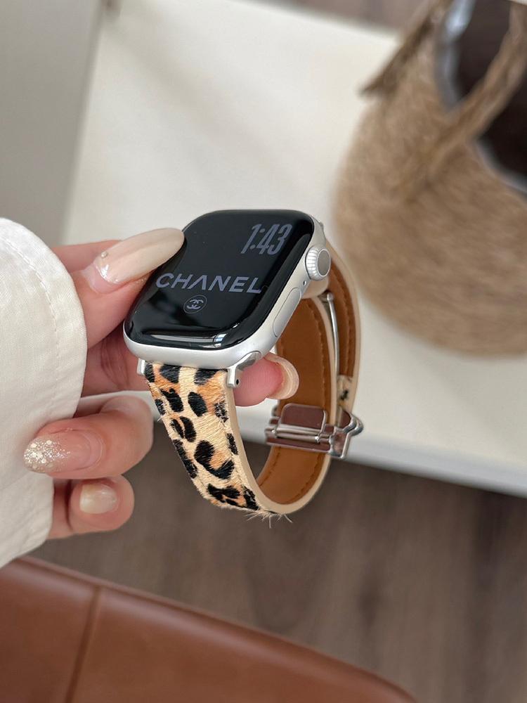 Saturn Magnetic Buckle Leopard Leather Band for Apple Watch