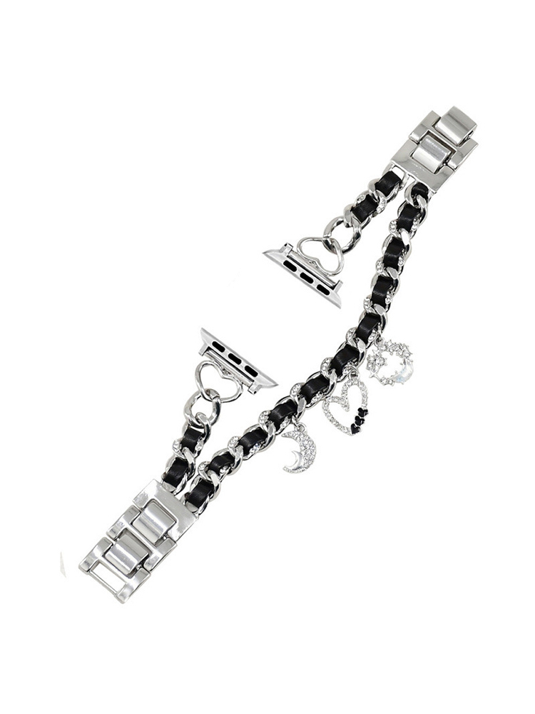 Love Pendant Leather Chain Stainless Steel Band