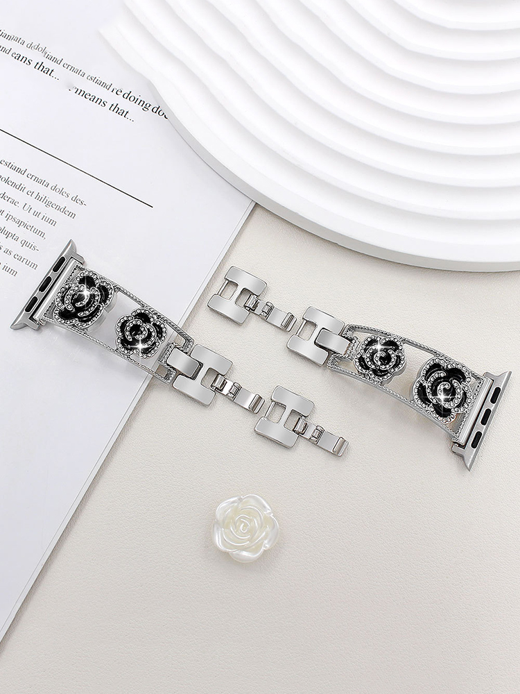 Diamond Camellia Bracelet Stainless Steel Band