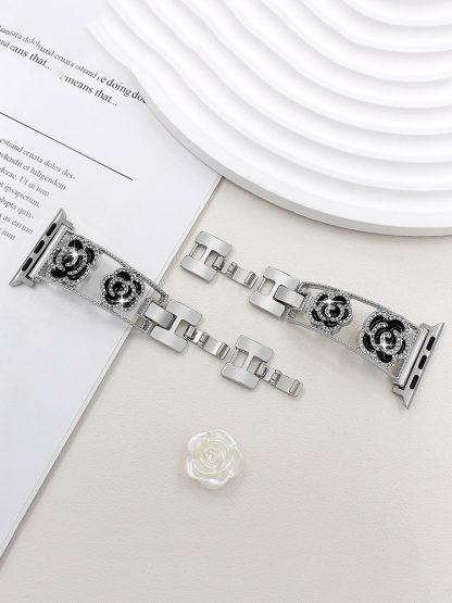 Diamond Camellia Bracelet Stainless Steel Band