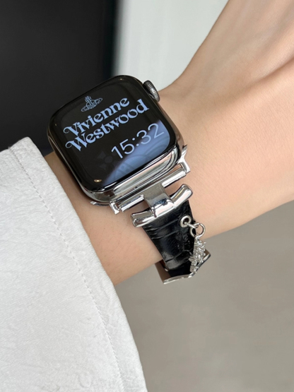 Heart-shaped Birthstone Charm Leather Band for Apple Watch