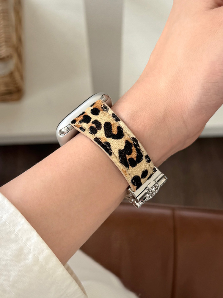 Saturn Magnetic Buckle Leopard Leather Band for Apple Watch