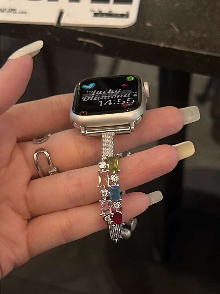 Tricolor Zircon Bracelet Stainless Steel Band