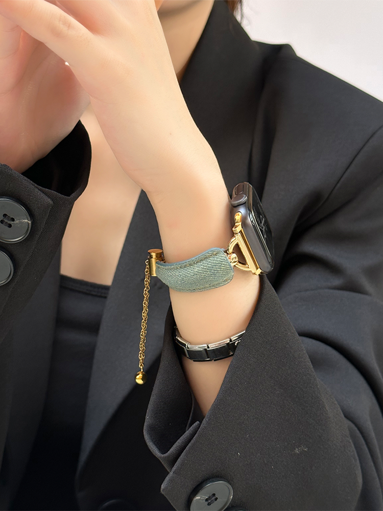 D-shaped Buckle Bracelet Denim Leather Band