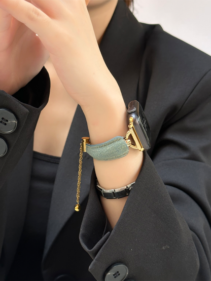 D-shaped Buckle Bracelet Denim Leather Band