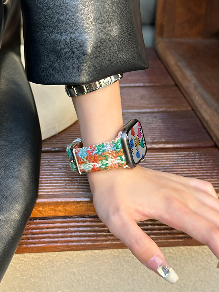 Wool Woven Plaid Leather Band