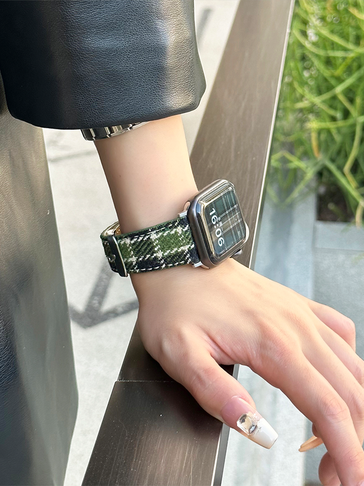 Woolen Plaid Leather Band