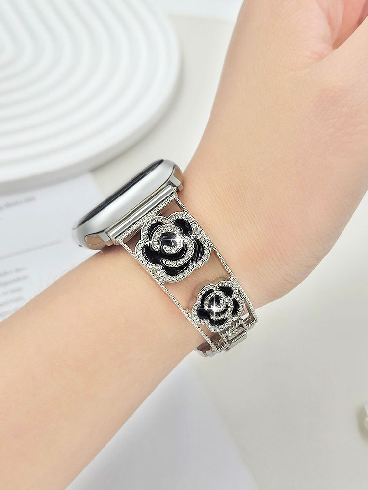 Diamond Camellia Bracelet Stainless Steel Band